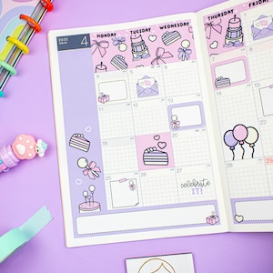 Hobonichi COUSIN Kit mensuel Celebration Planner Stickers, Anniversaire Baby Shower Mariage Pastel Kawaii mensuel