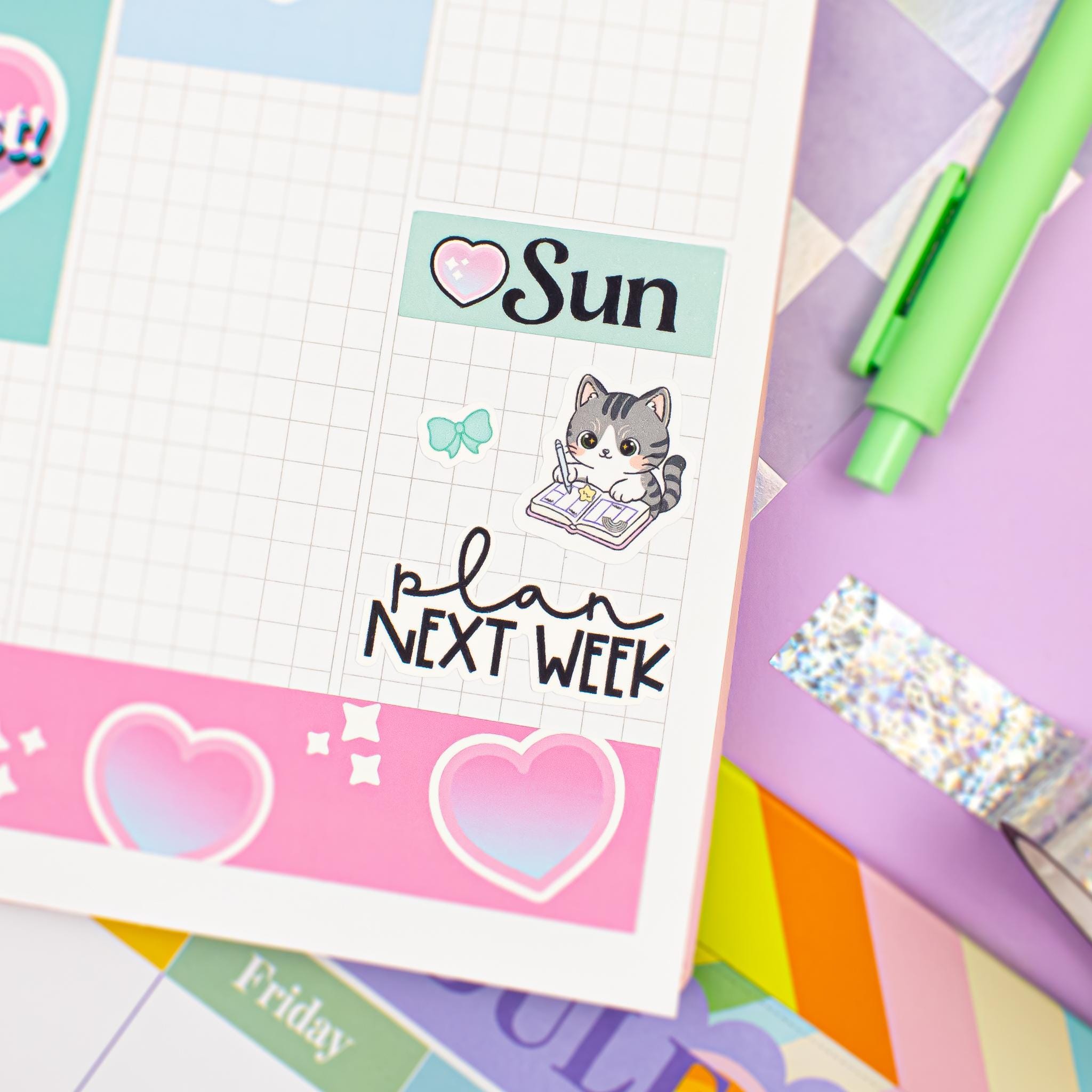 Planning Kawaii Cat Planner Sticker Sheet - Etsy