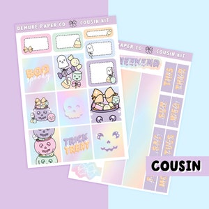 Holo Halloween Weekly Sticker Kit pour Hobonichi Cousin 1,3 IN Largeur / Mignon Pastel Goth Halloween Planner Feuilles d’autocollants, Washi, Listes de contrôle