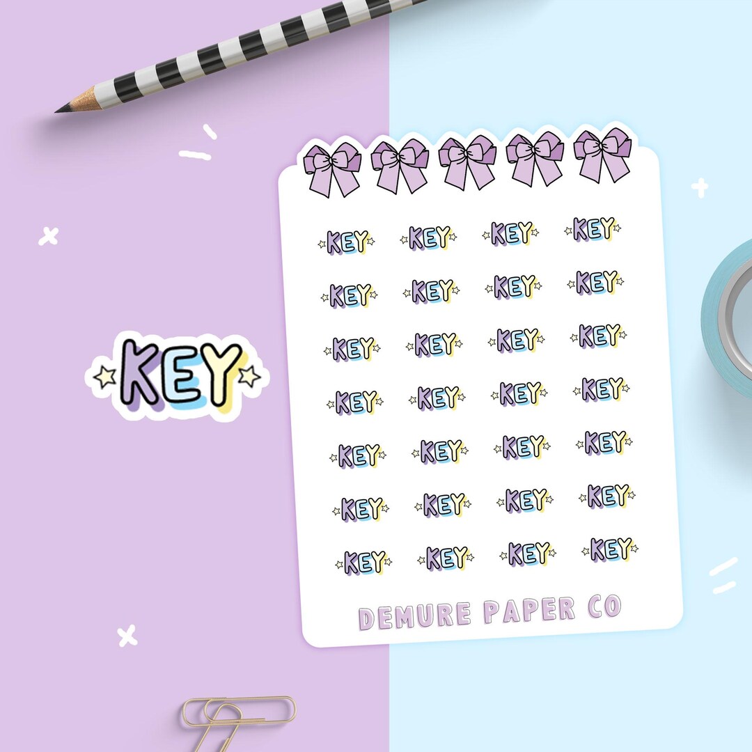 Key Mini Script Stickers, Pastel Bubble Letter Planner Sticker Sheet ...