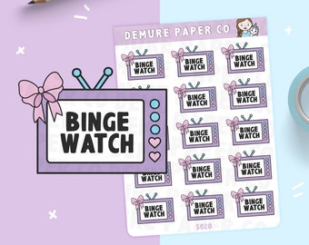 TV Binge Watch Planner Stickers  /   Pastel Kawaii Sticker Sheet / For Daily Planners, Hobonichi Weeks, Student Planner, etc