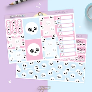Vertical Planners Pink and Blue Skulls Minimalist Functional Weekly Planner Sticker Kit (1.5 Inch Width Boxes)