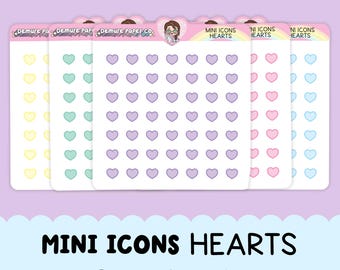 Hearts Mini Deco Planner Icons, Pastel Rainbow Planner Sticker Sheets, Daily Planning Journaling Scrapbooking
