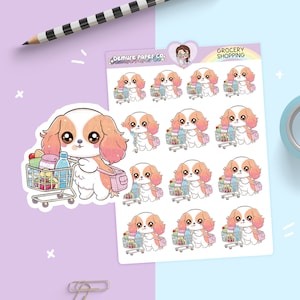 Grocery Shopping Cute Dog Planner Sticker Sheet, Grocery Store Tracker Reminder, Online Food Order, Grocery Delivery