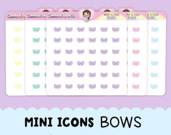 Bows Mini Deco Planner Icons, Pastel Rainbow Planner Sticker Sheets