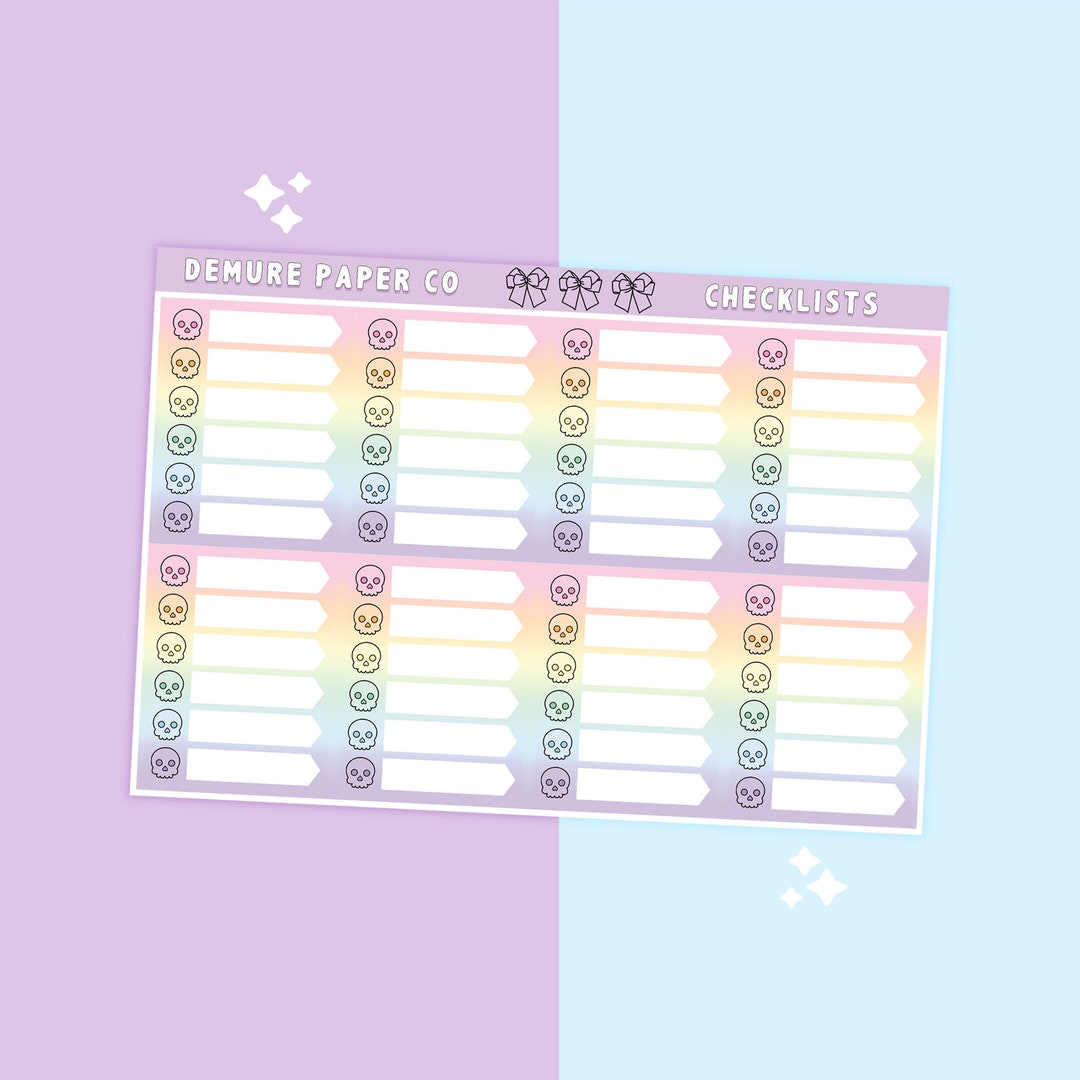 Rainbow Skulls Full Box Checklists Planner Stickers Sheet for Vertical ...