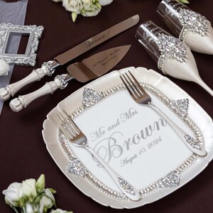 Wedding glasses for bride and groom, weding cake cutting set, wedding server set,  toasting flutes for wedding