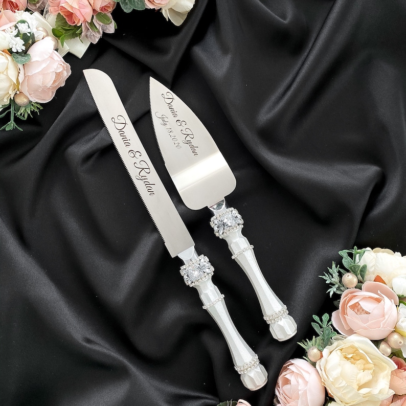 Wedding Cake Knife Server Silver Wedding Flutes and Cake Etsy