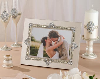 Bröllopsfotoram med strass | 6x8 fotodisplay för årsdagar