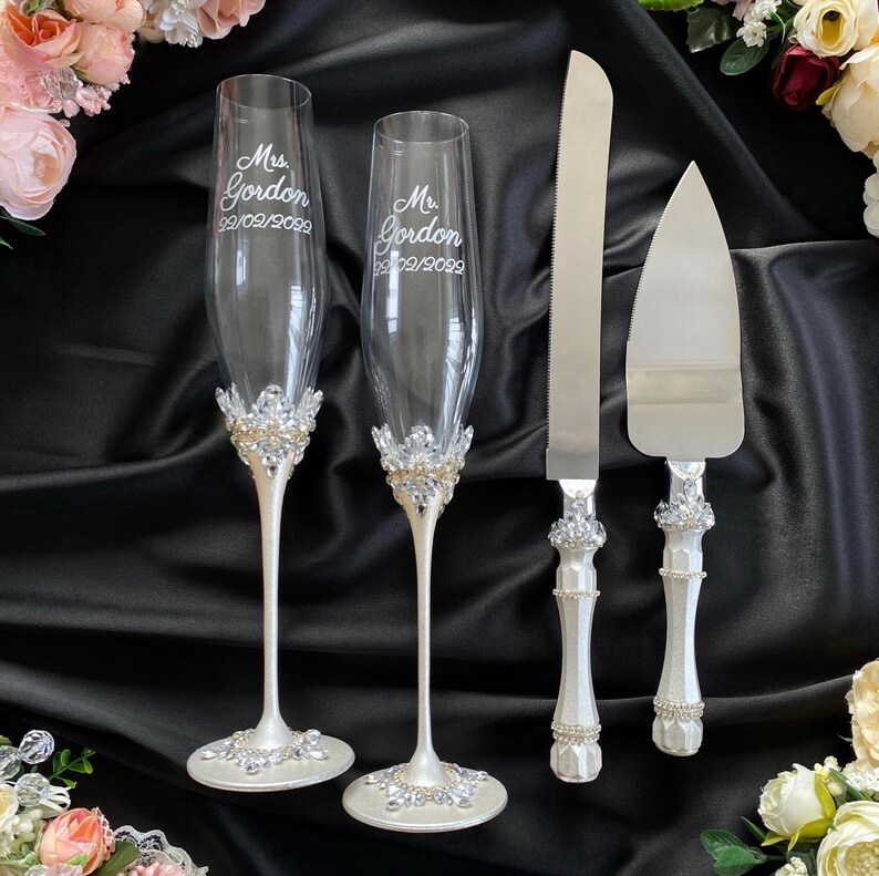 Flutes and Cake Server Sets Flutes Glasses Wedding Flutes Etsy