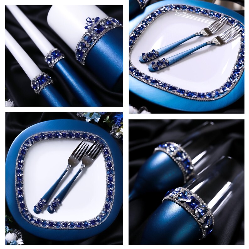 Navy wedding cake cutting set royal blue wedding glasses Etsy