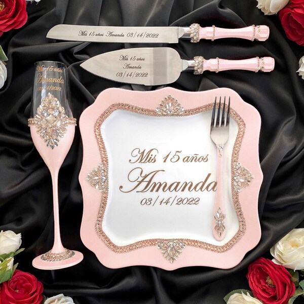 quinceañera, champagne quinceanera set, quinceanera knife , Mis 16 Anos, my sweet 16,  Mis 15 Anos, Bodas 16 Anos, quinceanera glasses,