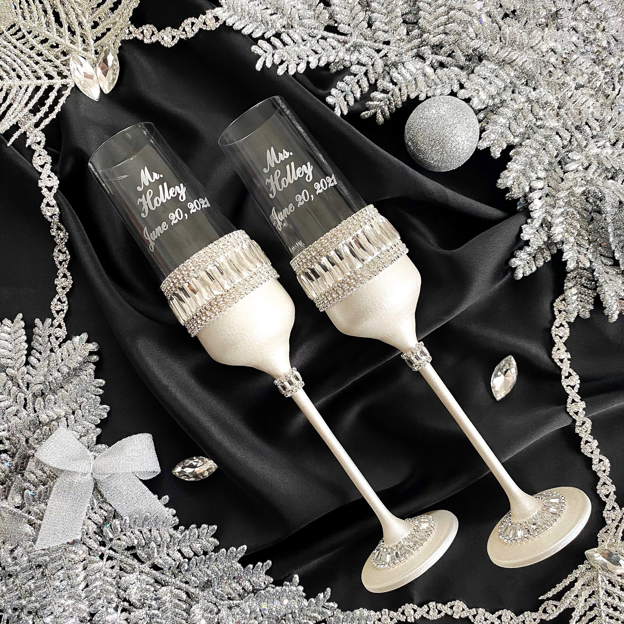 Silver wedding cake knife wedding toasting flutes cake server Etsy