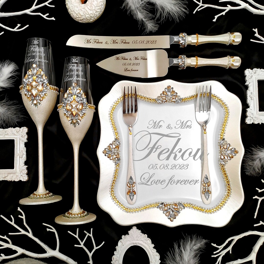 Thirei Hochzeits Tortenmesser Set - Vergoldetes Edelstahl Set Mit Server