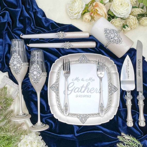 Elegant Wedding Set: Champagne Flutes, Cake Server, Unity Candles