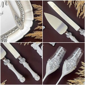 cake cutting set Wedding toasting flutes Cake knife and cutter Wedding serving set wedding party glasses wedding glasses set image 8