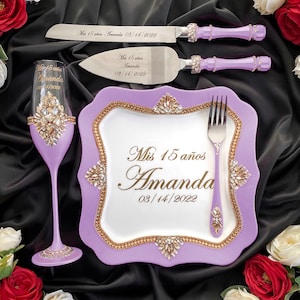 Mis Quinceanera, Mis 15 Anos, my sweet 15 cake knife , sweet 15 glasses, Mis 16 Anos, sweet 16 glasses, sweet 16 plate