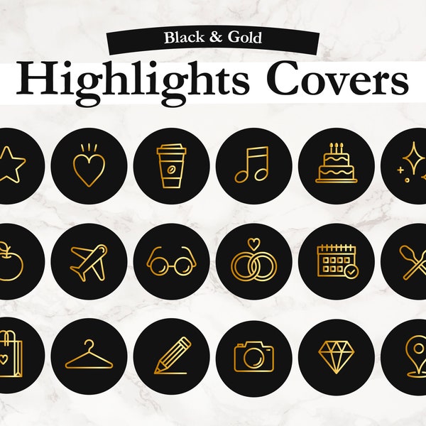 Instagram Story Highlight covers pack | Black & Gold | Essential Icons | Minimal | Luxury | Social media |