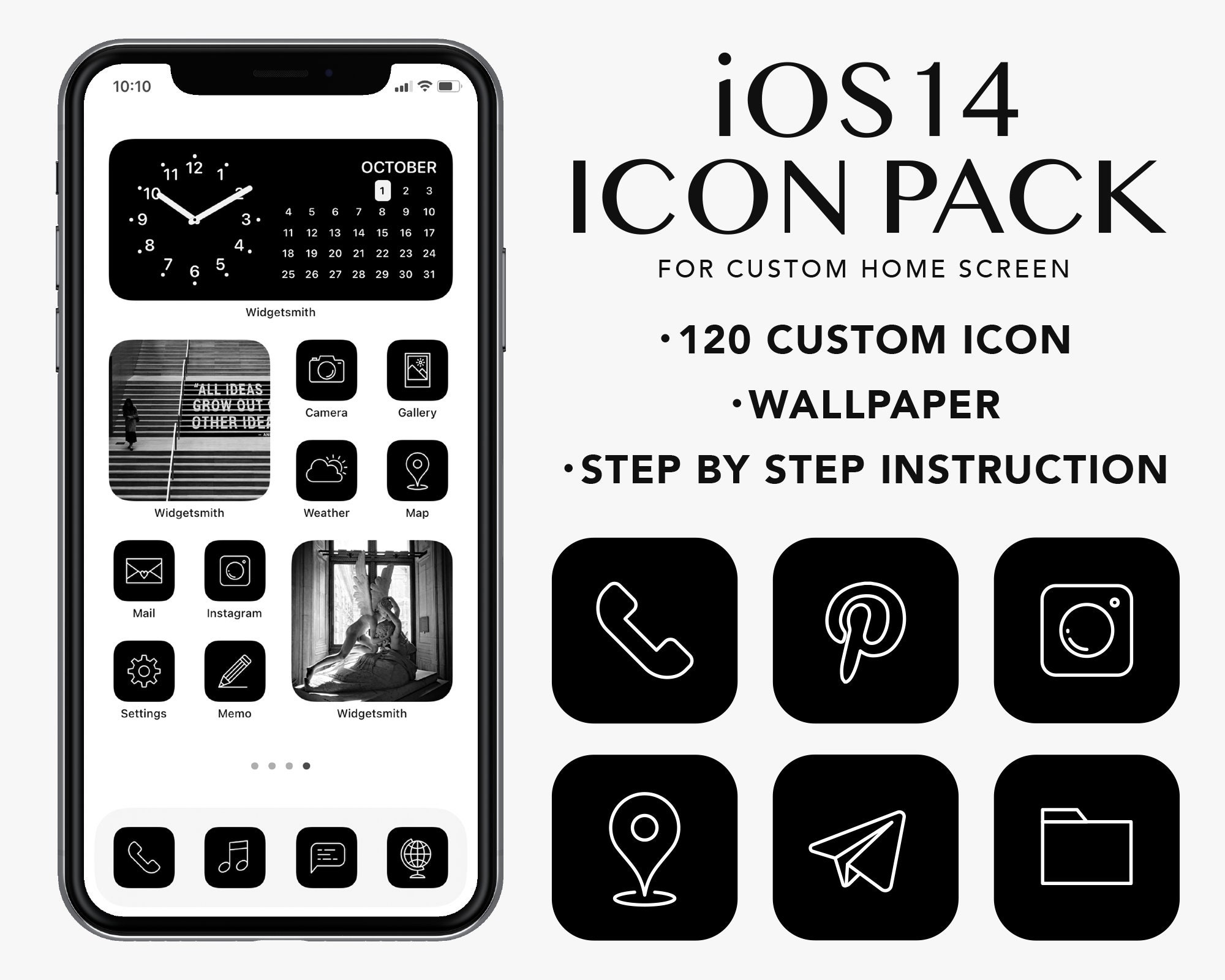 120 iPhone Icons Ios 14 Icons Pack Icons App Icons Simple Theme Black