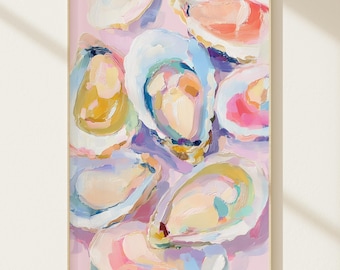 Pastel Pink Oysters Painting: Beach House Wall Art (Digital Download)