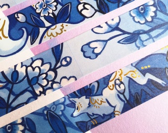Cute blue ninetail fox  - Gold Foil Washi Tape - 2cmx1000cm