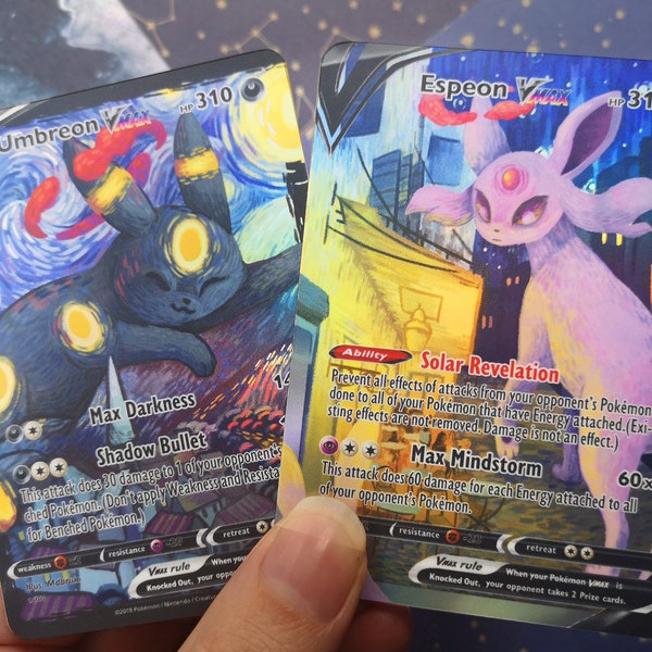 Holo Umbreon Sternennacht oder Espeon Café Terrasse / Personalisierte holographische Pokémon Karte / Vmax Karte