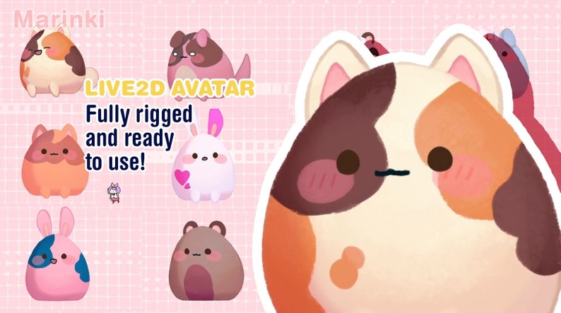 Customizable Vtuber Bunny, Cat, Bear, Dog vtuber model Fully Body/Fully rigged Live2D Avatar image 1