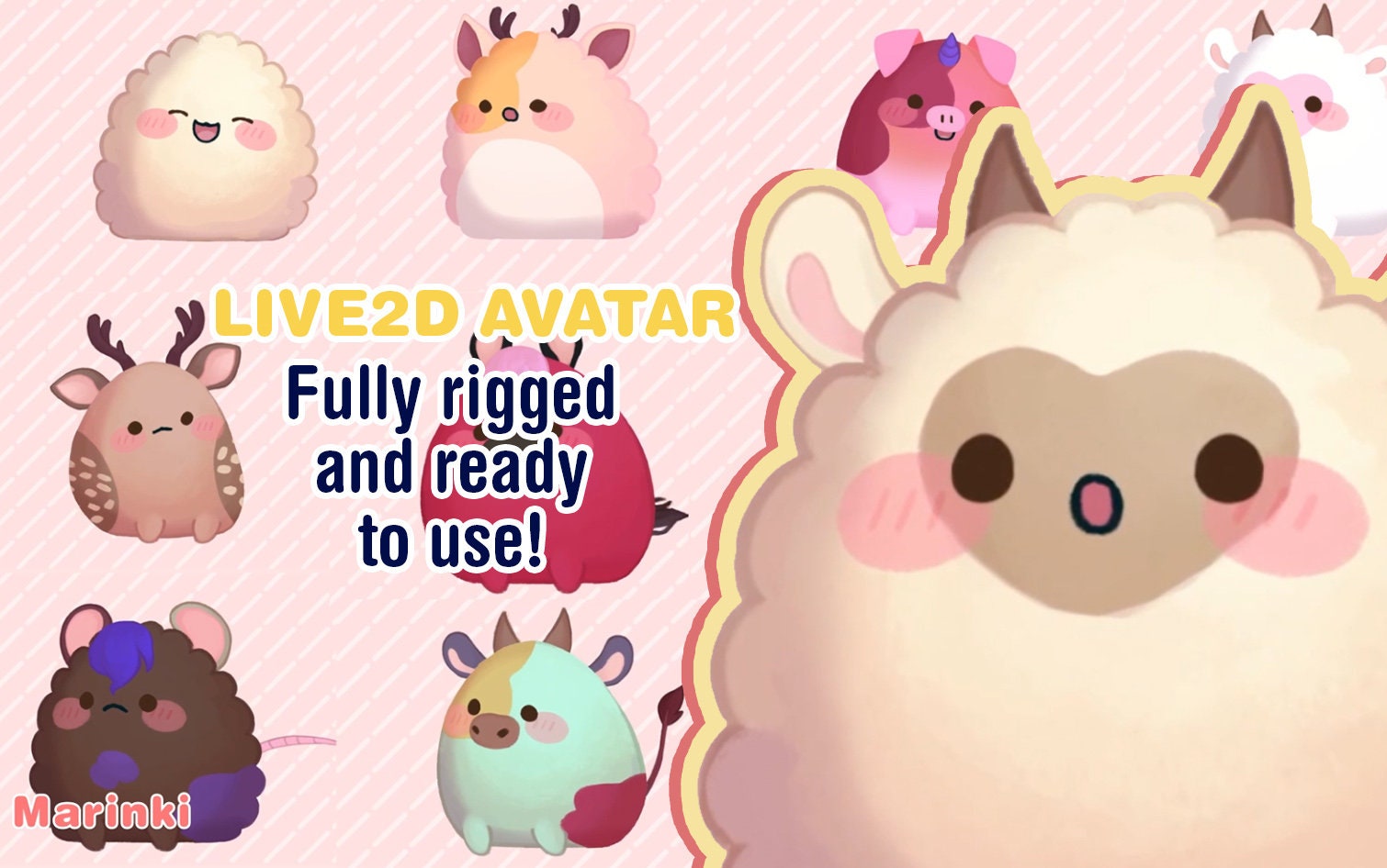 Customizable Vtuber Pet Avatar: Cow, Pig, Sheep, Deer, Horse - Fully Rigged Live2D Model