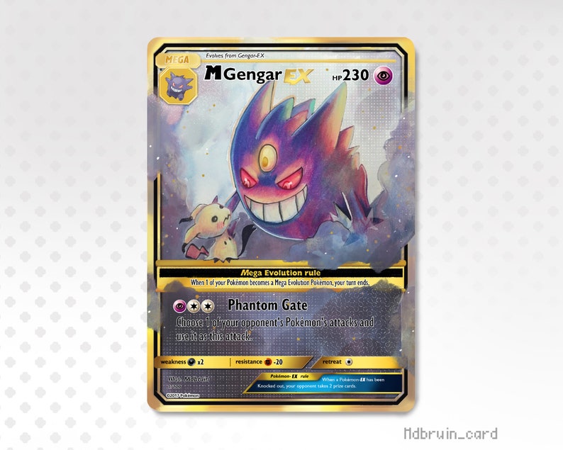 Holo Mega Gengar and mimikyu/ Custom holographic Pokémon card / EX card image 2