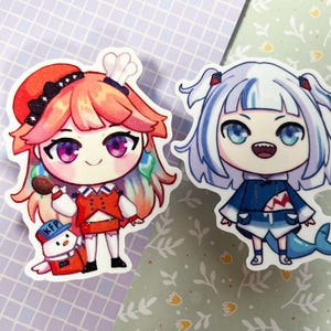 Vtuber Stickers Gura and Kiara  | 8CM Sticker glitter Vinyl
