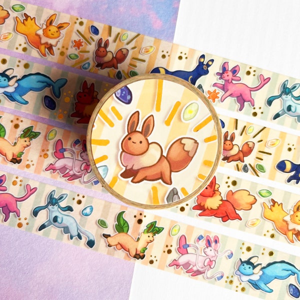 Pokémon eeveelution - Ruban Washi Feuille d'Or - 2cmx1000cm - Umbreon, Espeon, Eevee, Sylveon, Flareon, Vaporeon, Jolteon, Glaceon, Leafeon