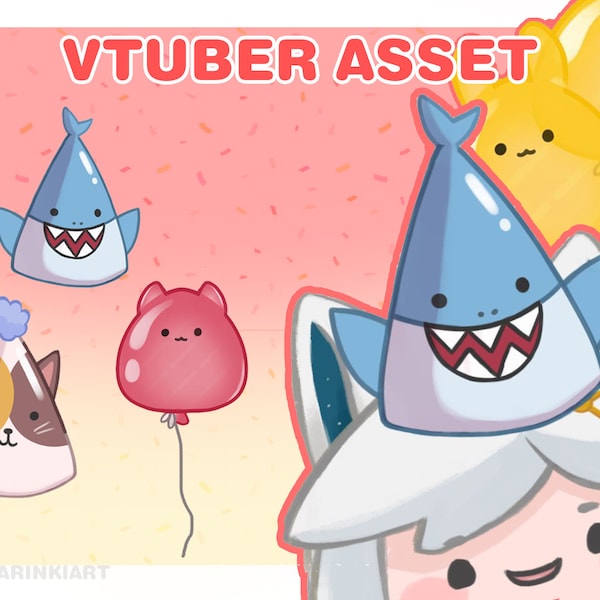 vtuber-Asset | Geburtstagspartyzubehör Partyhut und Luftballons | Live2D-Version