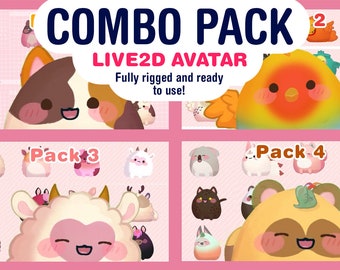Customizable Vtuber - Blop Combo Pack all my blop packs in one - cat, dog, fox, racoon, cow and more - Fully Body/Fully rigged Live2D Avatar
