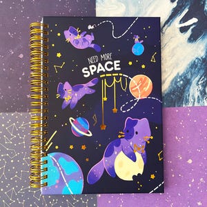 I need space cat - Reusable Sticker Book hard cover gold foil - size A5