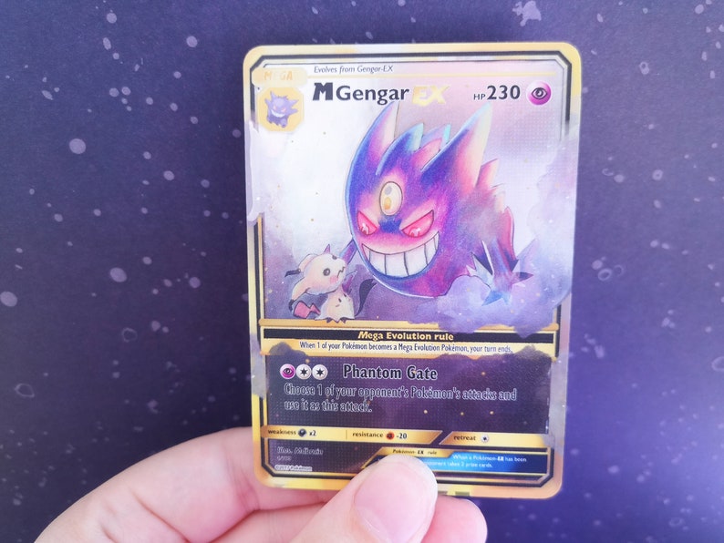 Holo Mega Gengar and mimikyu/ Custom holographic Pokémon card / EX card image 3