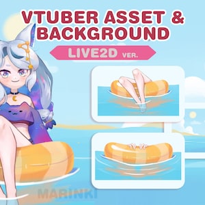 vtuber asset | Summer beach floatie & animated beach background |  | Live2D version |