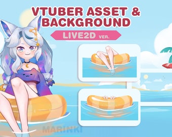 vtuber asset | Summer beach floatie & animated beach background |  | Live2D version |