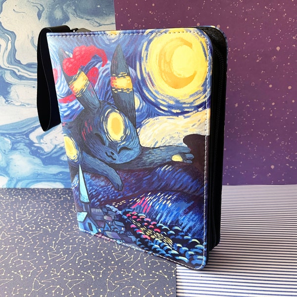 Reliure de collection de cartes Dresseur Pokémon / 4 pochettes / Nuit étoilée d'Umbreon et Jirachi van Gogh