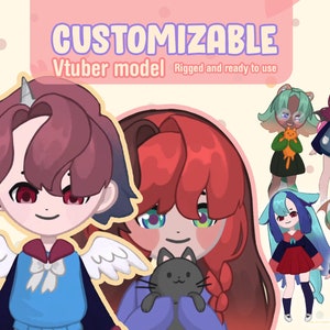 Customizable chibi Vtuber model - Fully Body/Fully rigged Live2D Avatar / ready to use!