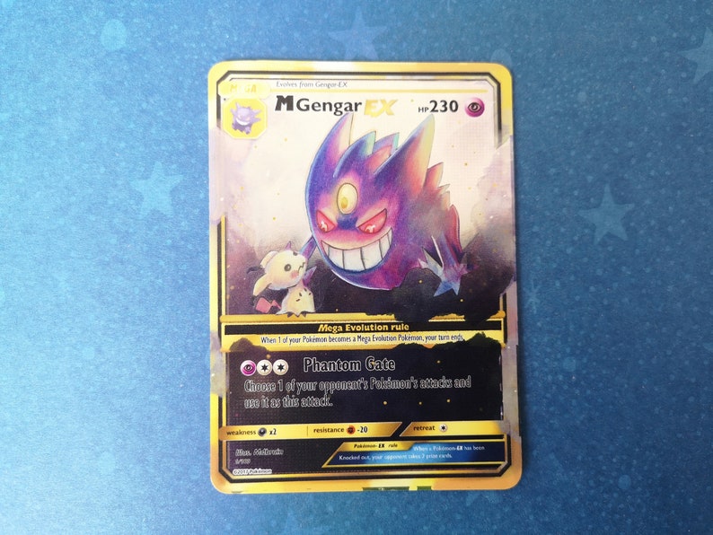 Holo Mega Gengar and mimikyu/ Custom holographic Pokémon card / EX card image 5