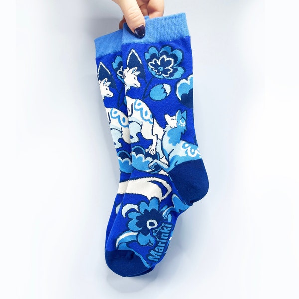 Cute kitsune fox Socks - Cotton Socks EU 38-41, US Men 6 - 9,5, US Women 7,5 - 11,5