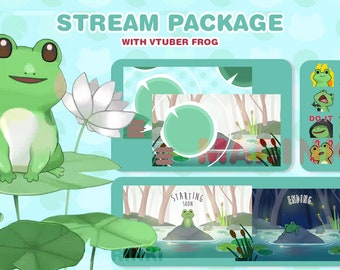 Cute Frog Stream Overlay & frog vtuber model | frog emotes | Cozy Stream Overlay |