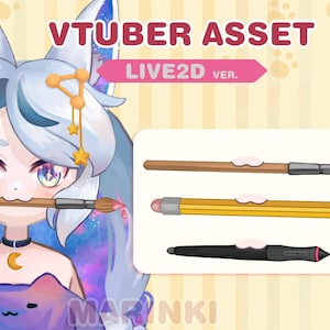 vtuber asset | Digital Drawing pen, Brush, and pencil in mouth | Live2D version
