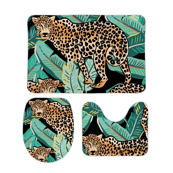 Cheetah Print Bathroom Mat Set Bathroom Decorcheetah Design Etsy