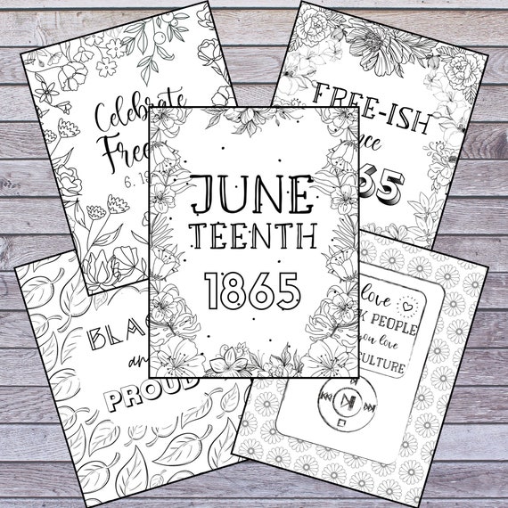 juneteenth coloring pages pack of 5 etsy