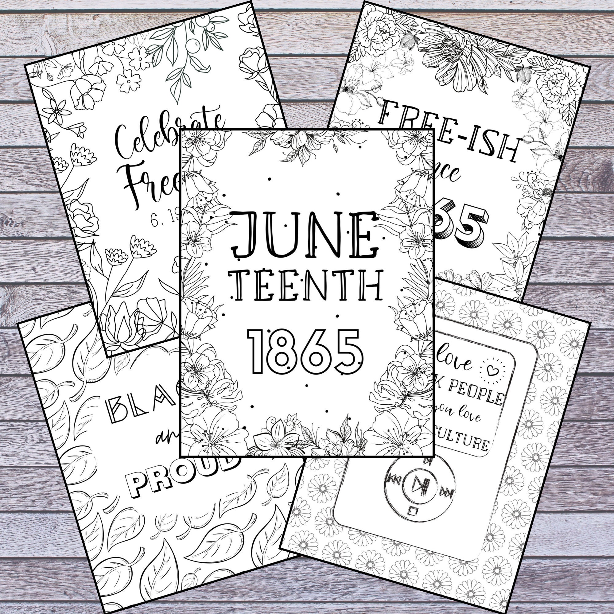 juneteenth coloring pages pack of 5 etsy