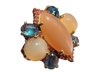 MOON STONE RINGS - Peach Moonstone Ring, Boho Style Jewelry, Raw Gemstone Rings