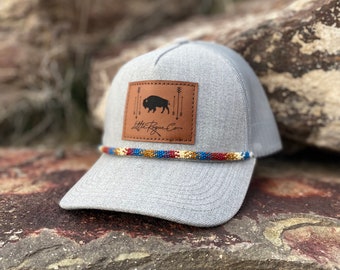 Curved Bill Leather Patch Hat | Leather Patch Hat | Beaded hat | Trucker cap | Snap-Back | Little Rogue Co Logo Hat