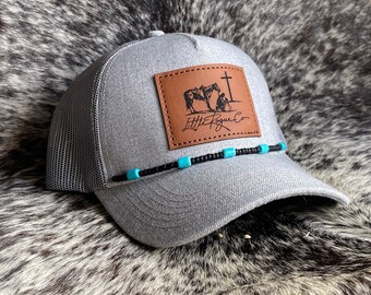 Curved Bill Leather Patch Hat | Leather Patch Hat | Beaded hat | Trucker cap | Snap-Back | Little Rogue Co Logo Hat