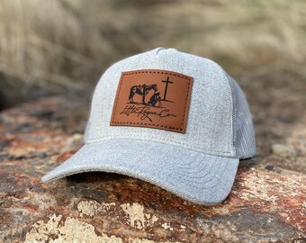 Curved Bill Leather Patch Hat | Leather Patch Hat | Beaded hat | Trucker cap | Snap-Back | Little Rogue Co Logo Hat